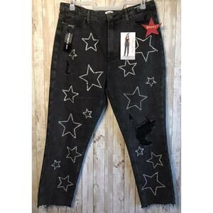 NEW Simple Society 15/32 Diamond Distressed Jeans Black Star High Rise
